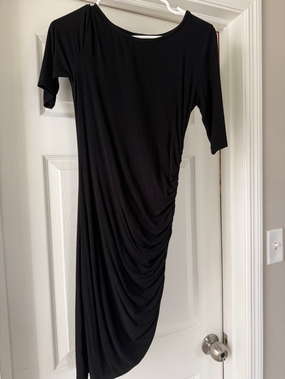 Lulu's Black Asymmetrical Ruched Midi Dress